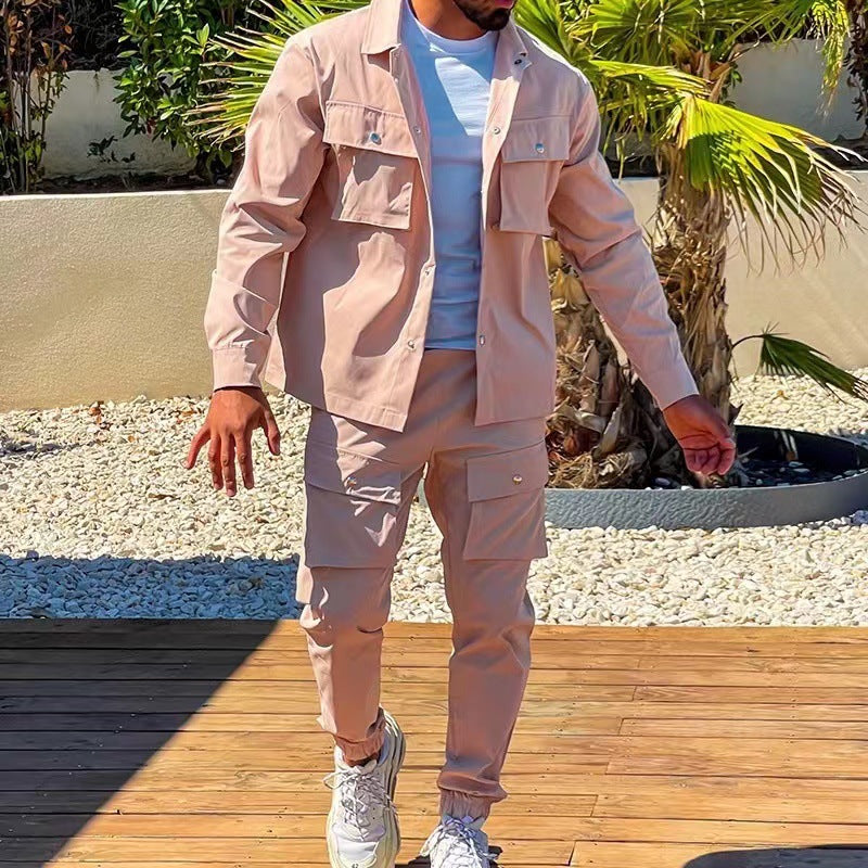 Street-wave Men's Cargo Suit Two-Piece Modern Functional Stylish Urban Look Everyday Wear