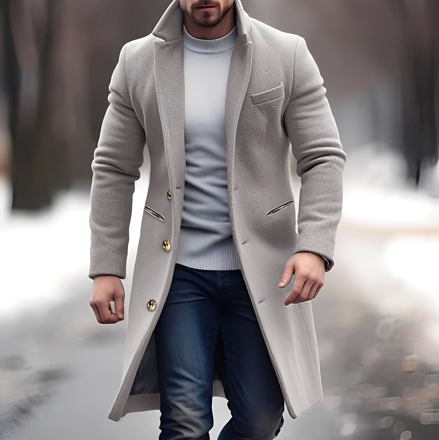 Street-wave Mid Length Wool Coat For Men Warm, Classic Trench Silhouette, Tailored Comfort