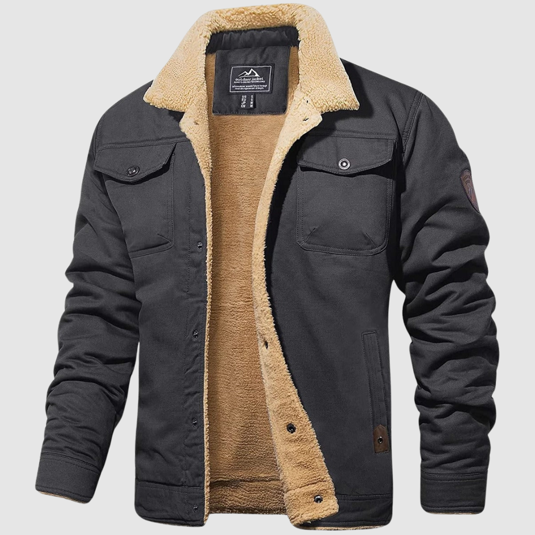 Street-wave Bomber Jacket With Sherpa Lining For Men Warm Cozy Outerwear Classic Urban Style