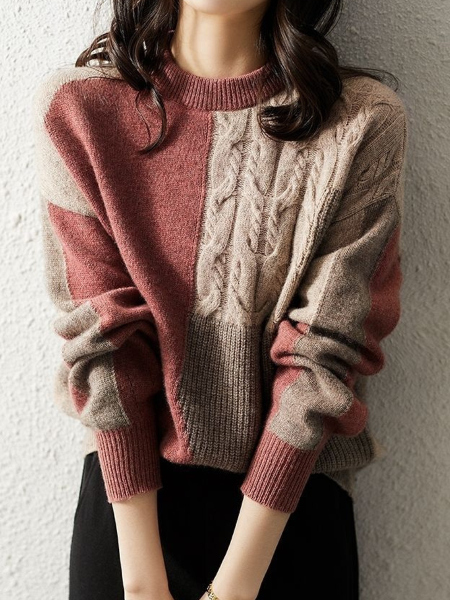 Street-wave Contrast Color Knit Sweater Chic Bold Look For Fashion-Forward Women