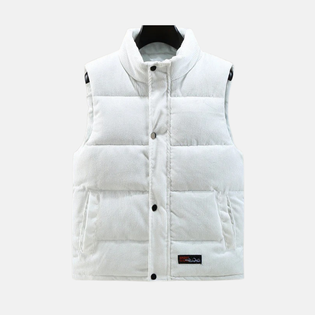 Street-Wave Men Corduroy Quilted Vest With High Collar