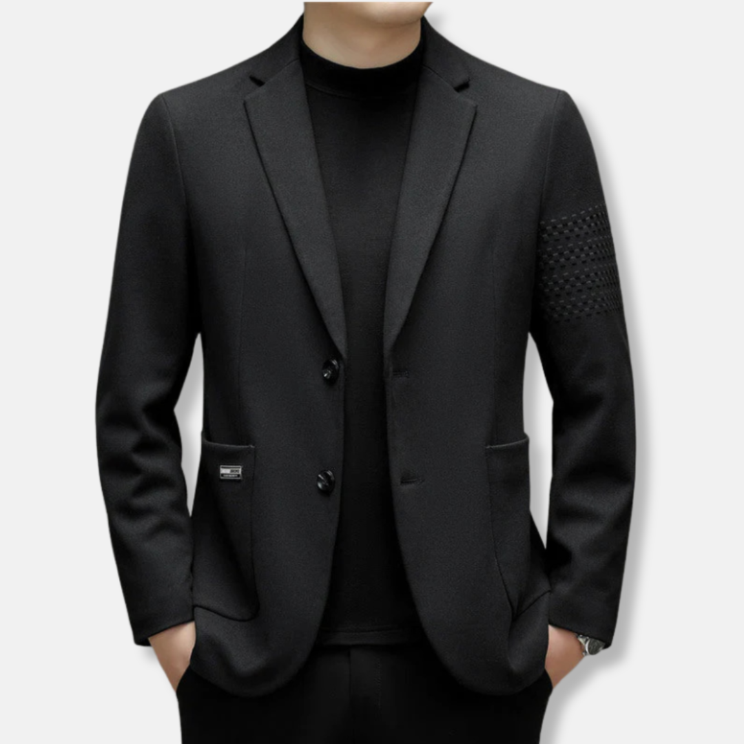 Nordisk Flair Mens Slim Fit Wool Blend Two Button Blazer With Embroidered Sleeve
