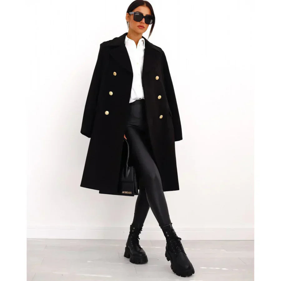 Street-Wave Wool Blend Long Coat For Women Tailored Fit Double Breasted With Wide Lapels Cozy Chic