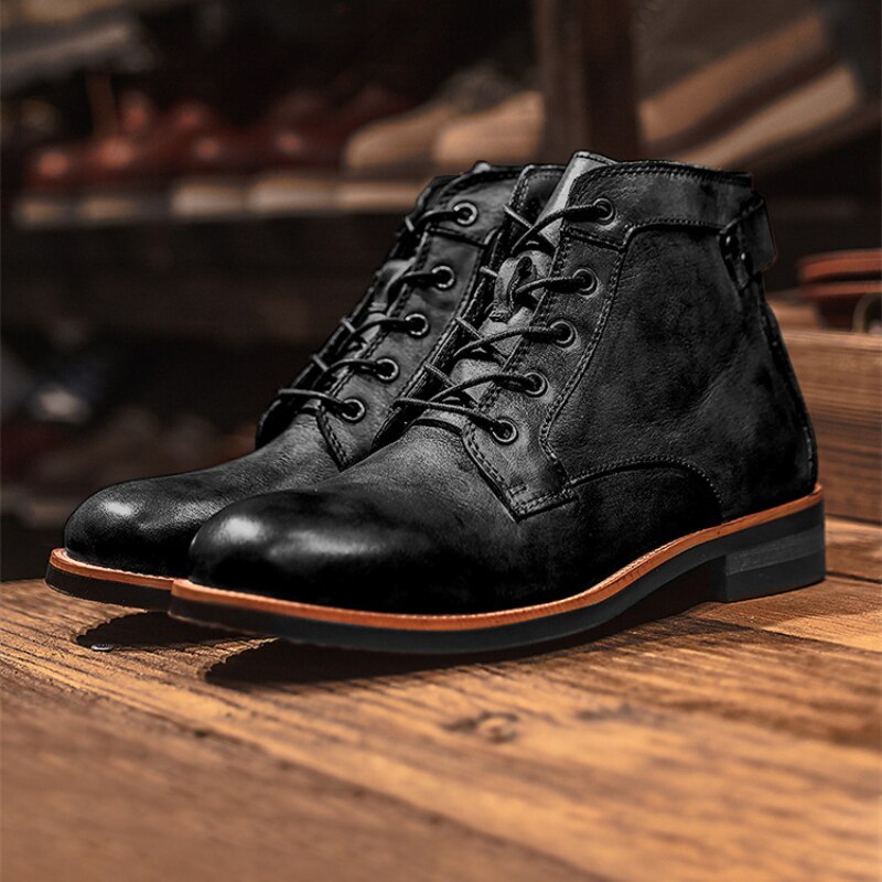 Street-Wave Mens Leather Boots With Rugged Sole For All Weather Durability And Supreme Comfort