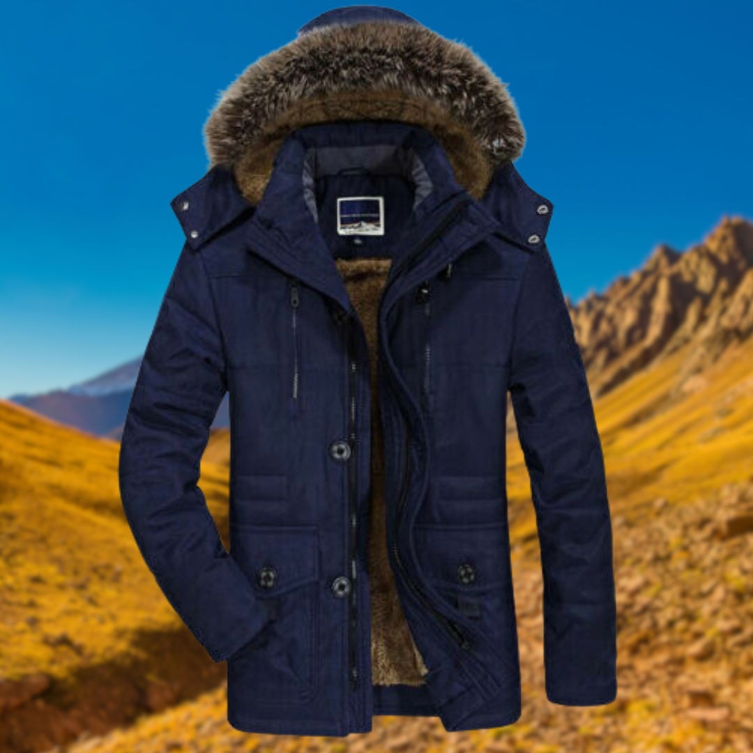 Street-wave Hooded Parka Jacket With Faux Fur Lining And Front Zipper Button Closure For Men