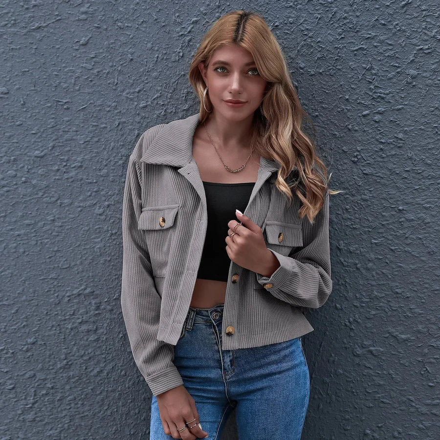 Street-wave Elegant Corduroy Summer Jacket For Women Lightweight Versatile Outerwear For Any Occasion