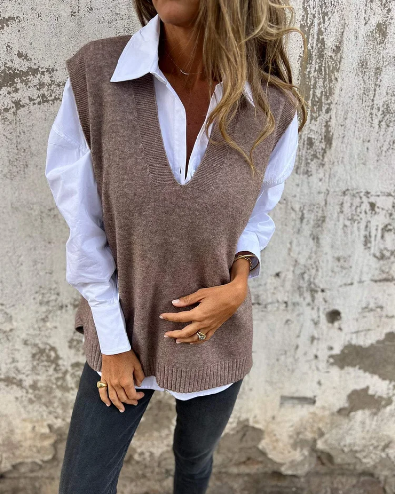 Streetwave Women Knit Vest Layering Essential With V Neck For Timeless Elegant Warmth And Style