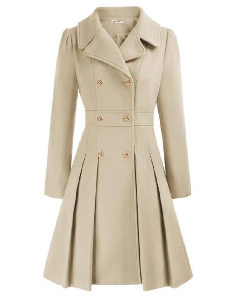 Street-wave Pleated Wool Coat For Women, Elegant Warmth And Chic Winter Outerwear