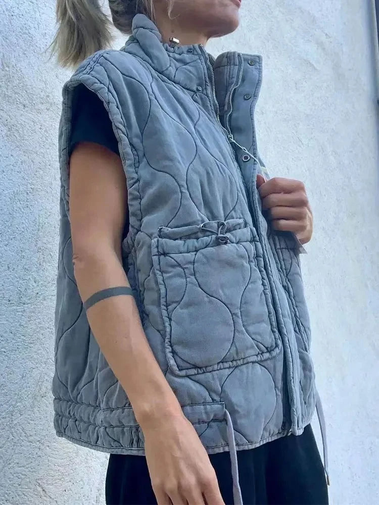 Street-Wave Vintage Quilted Vest For All Seasons Insulated Sleeveless Jacket For Style Conscious Women