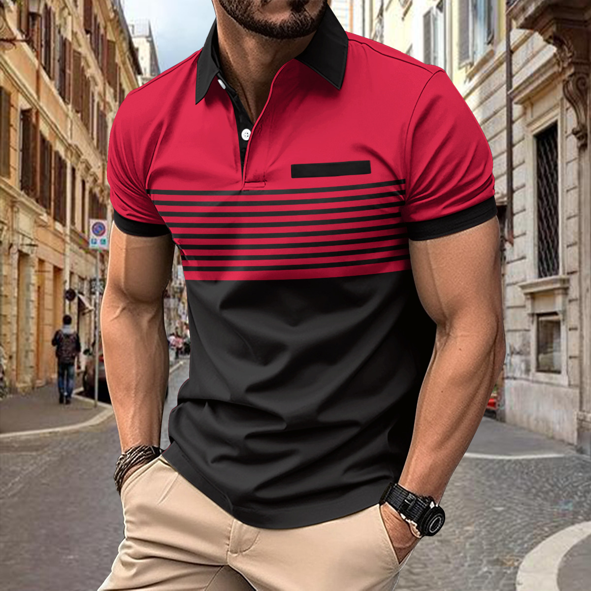 Mens Polo Shirt Street Wave Breathable Classic Polo For Casual And Active Wear