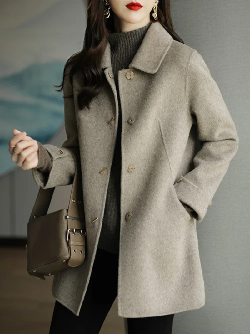 Street-Wave Petite Classic Trench Coat With Pointed Collar For Women Warm And Elegant
