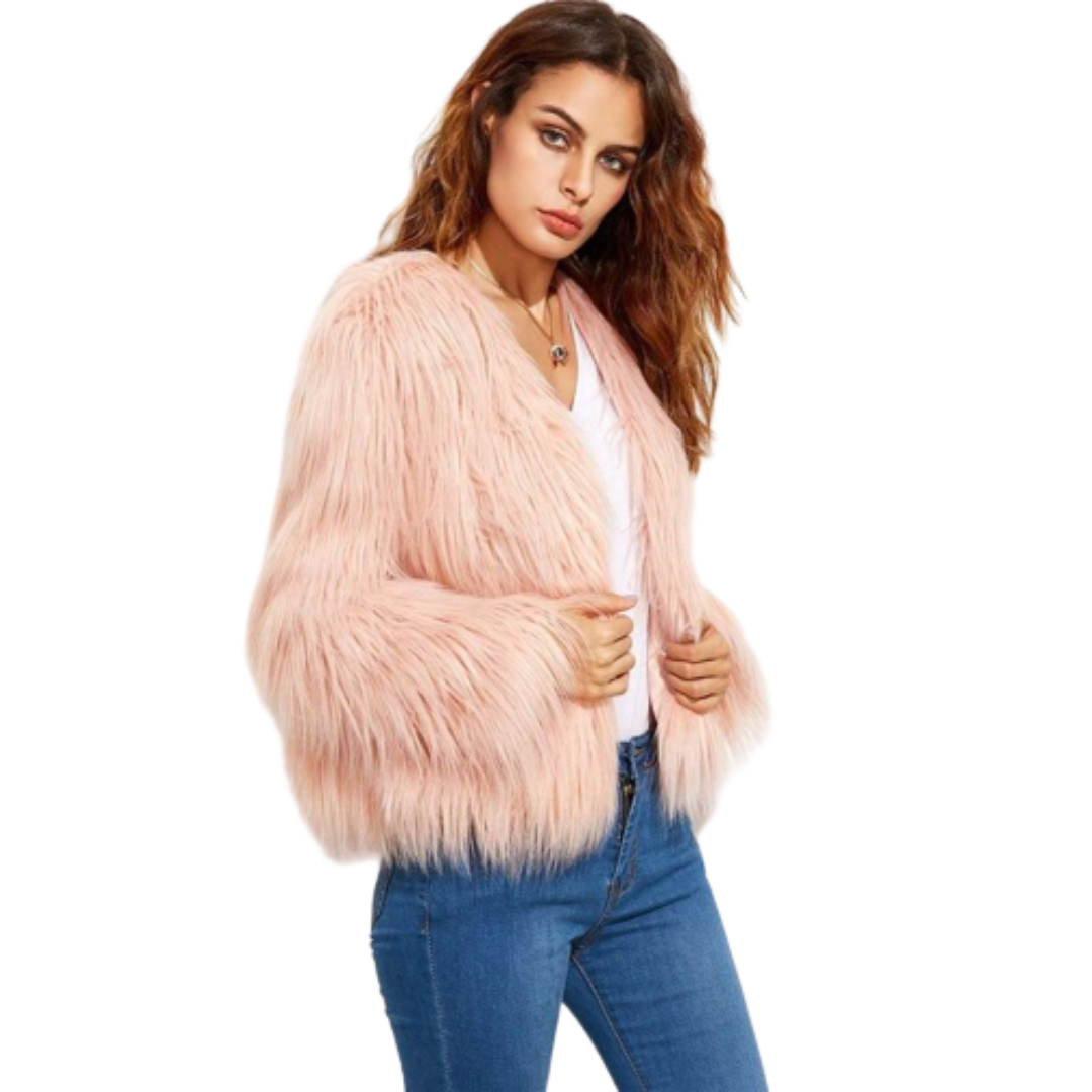 Street Wave Faux Fur Bolero For Women Glamorous Pink Tailored Jacket With Hidden Closure