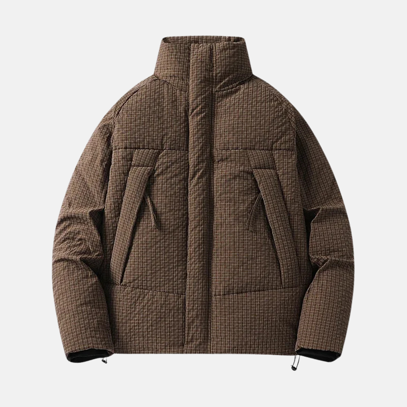 Men's Coat With Technical Fabric Hip Length High Stand Up Collar For Modern Winter Style