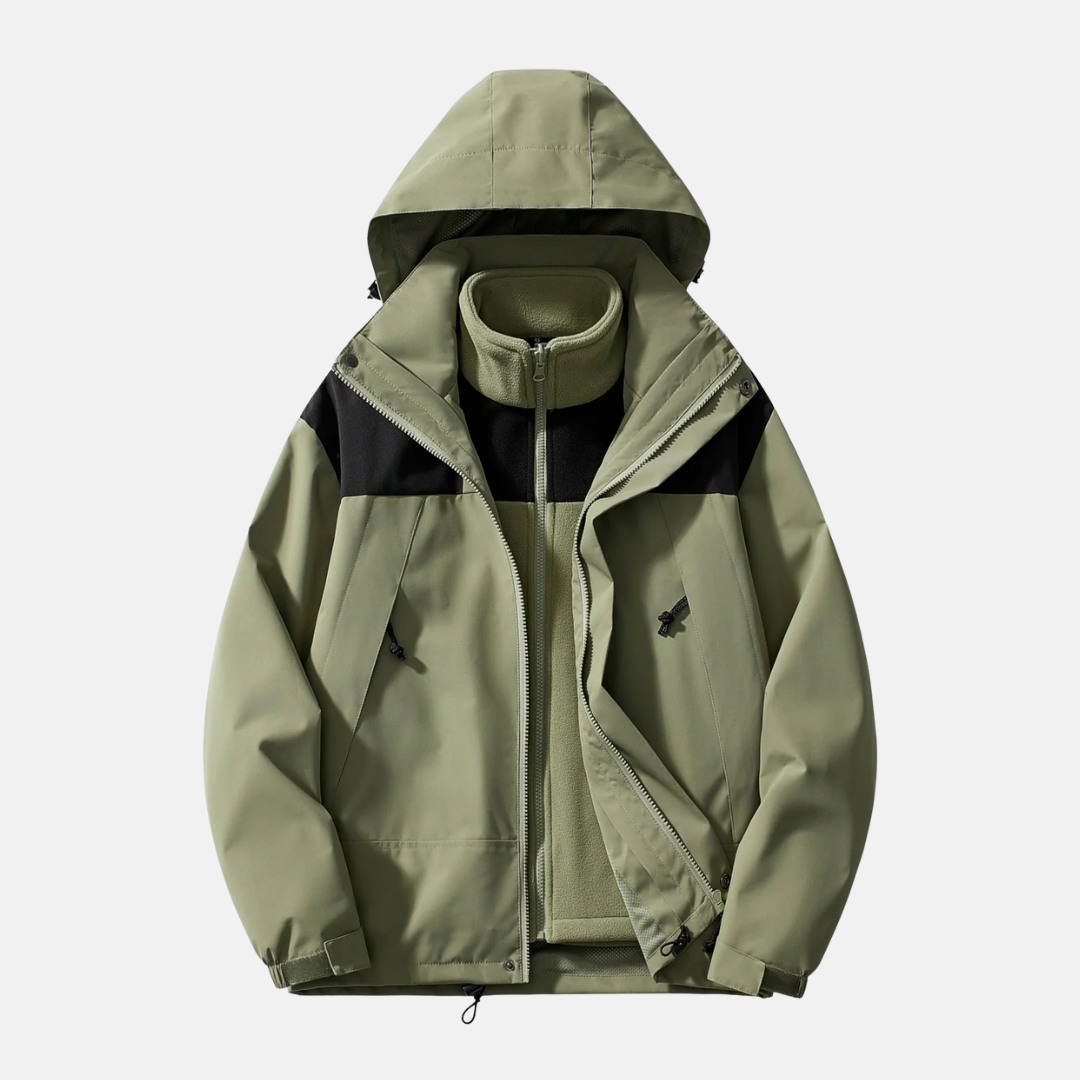 Mens Three In One Jacket Water Resistant Shell Detachable Fleece Windproof Hood All Weather Outerwear