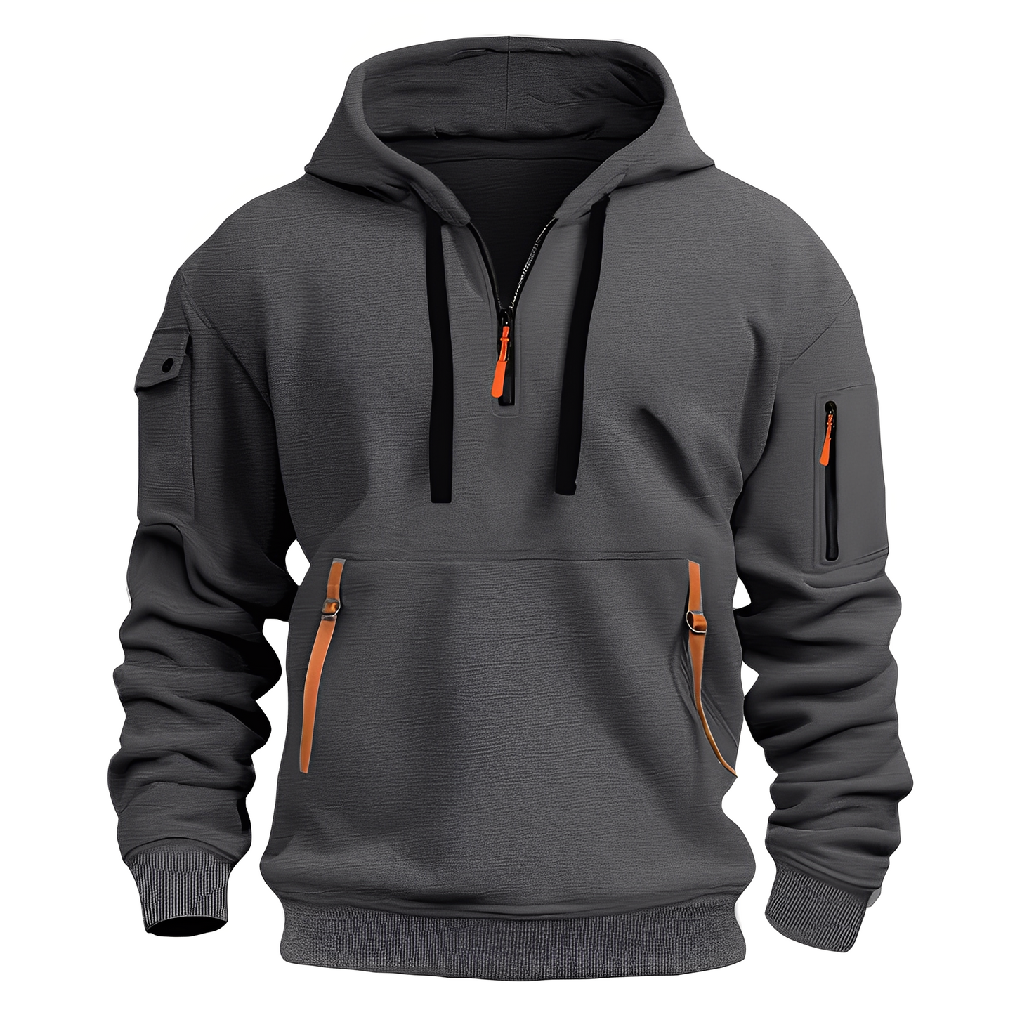 Street-Wave Half Zip Locker Hoodie For Men With Breathable Fabric And Practical Zipper Pockets