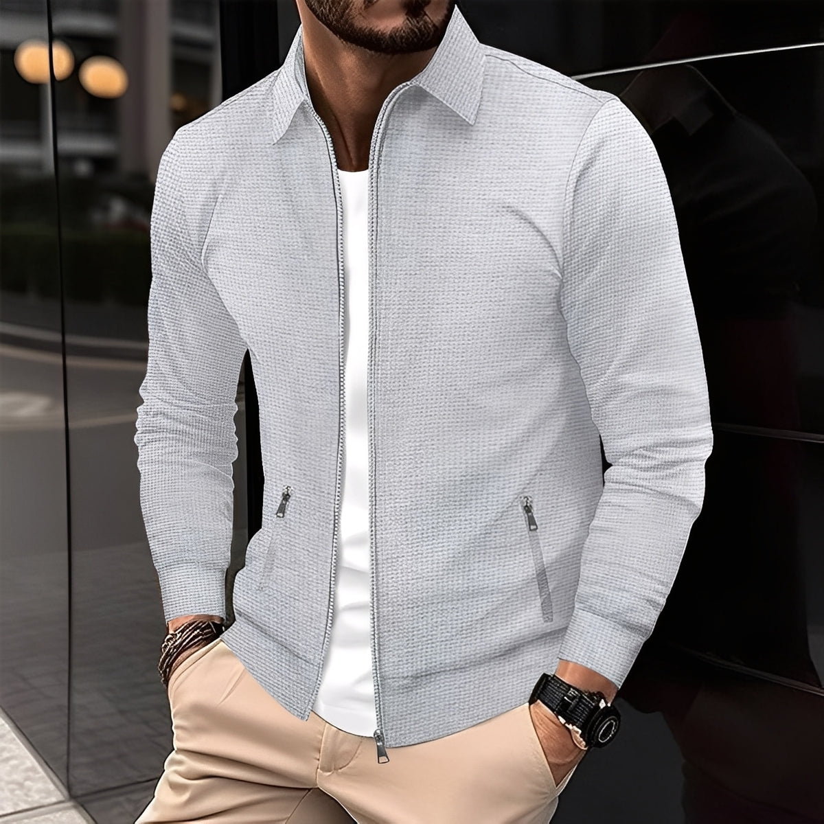 Streetwave Modern Jacket With Zippered Pockets For Men Versatile Everyday Outerwear