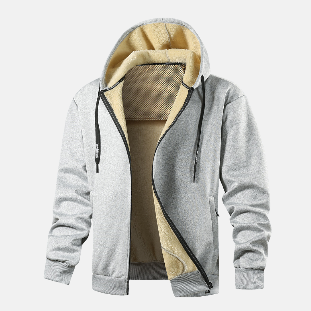 Nordisk-Flair Men's Zip Up Hoodie Jacket With Plush Fleece Lining And Relaxed Fit Ribbed Trim Winter Essential