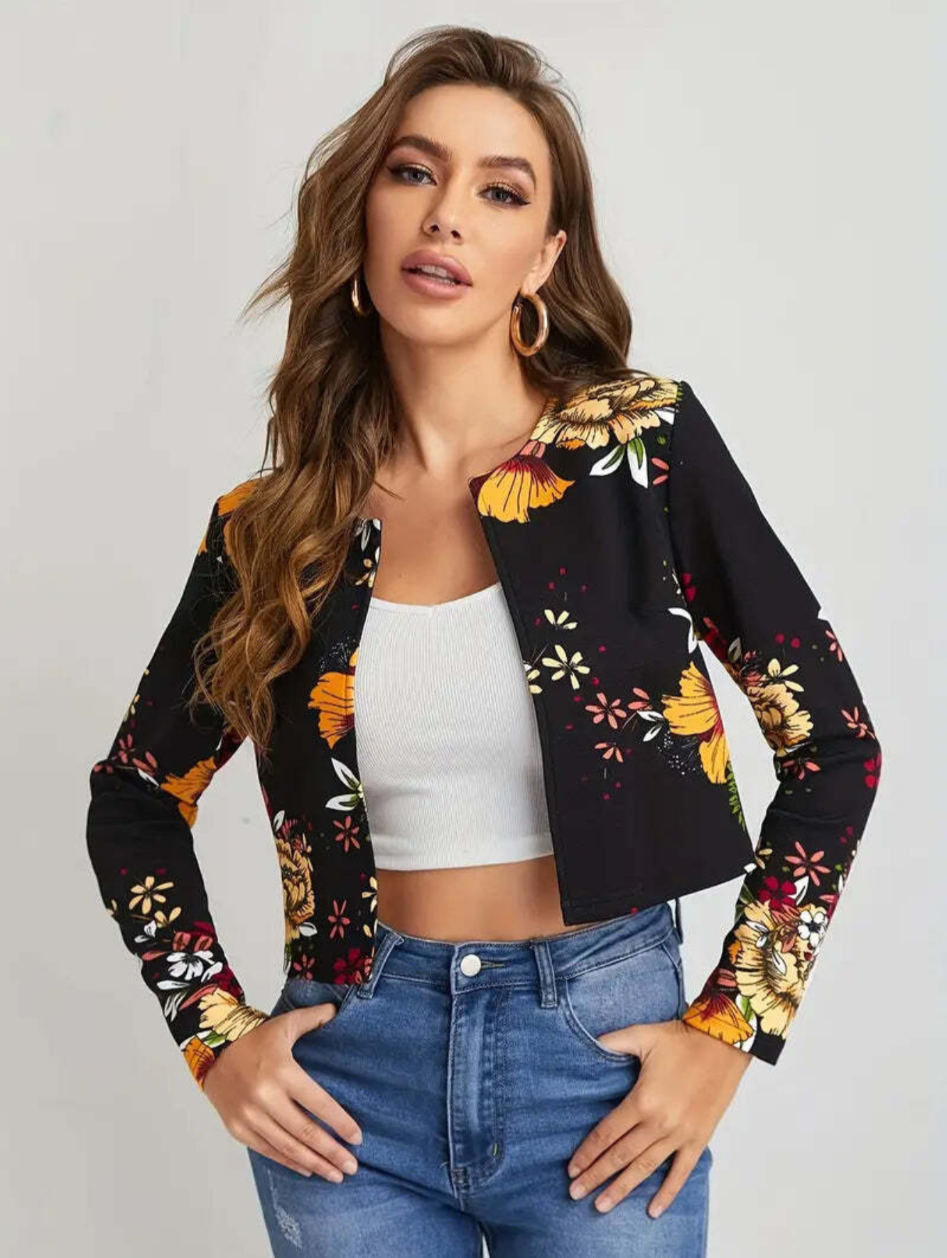 Street-wave Floral Blazer for Women Elegant Floral Print Jacket With Bold Color Pop