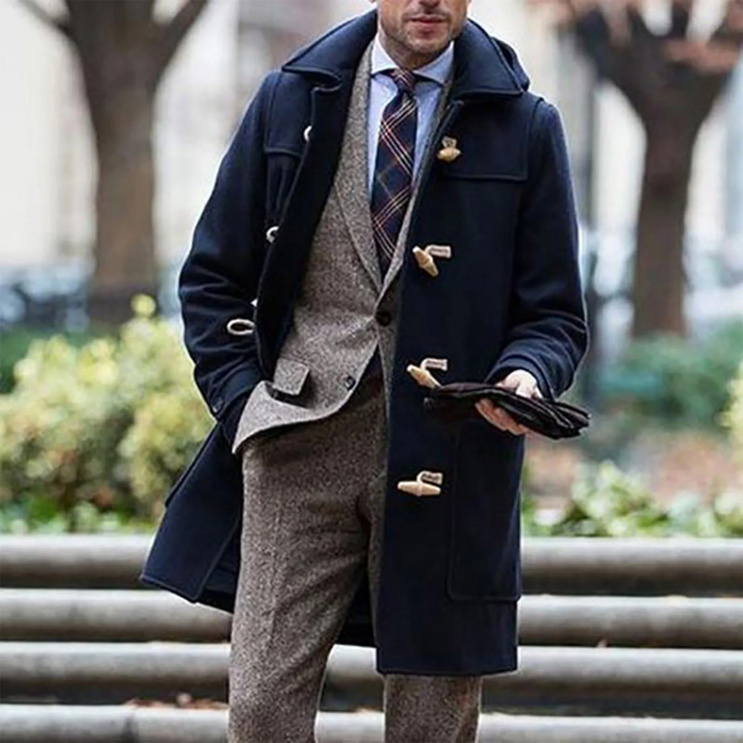 Street-wave Wool Coat for Men With Classic Toggle Closures Warm And Durable Timeless Winter Ready