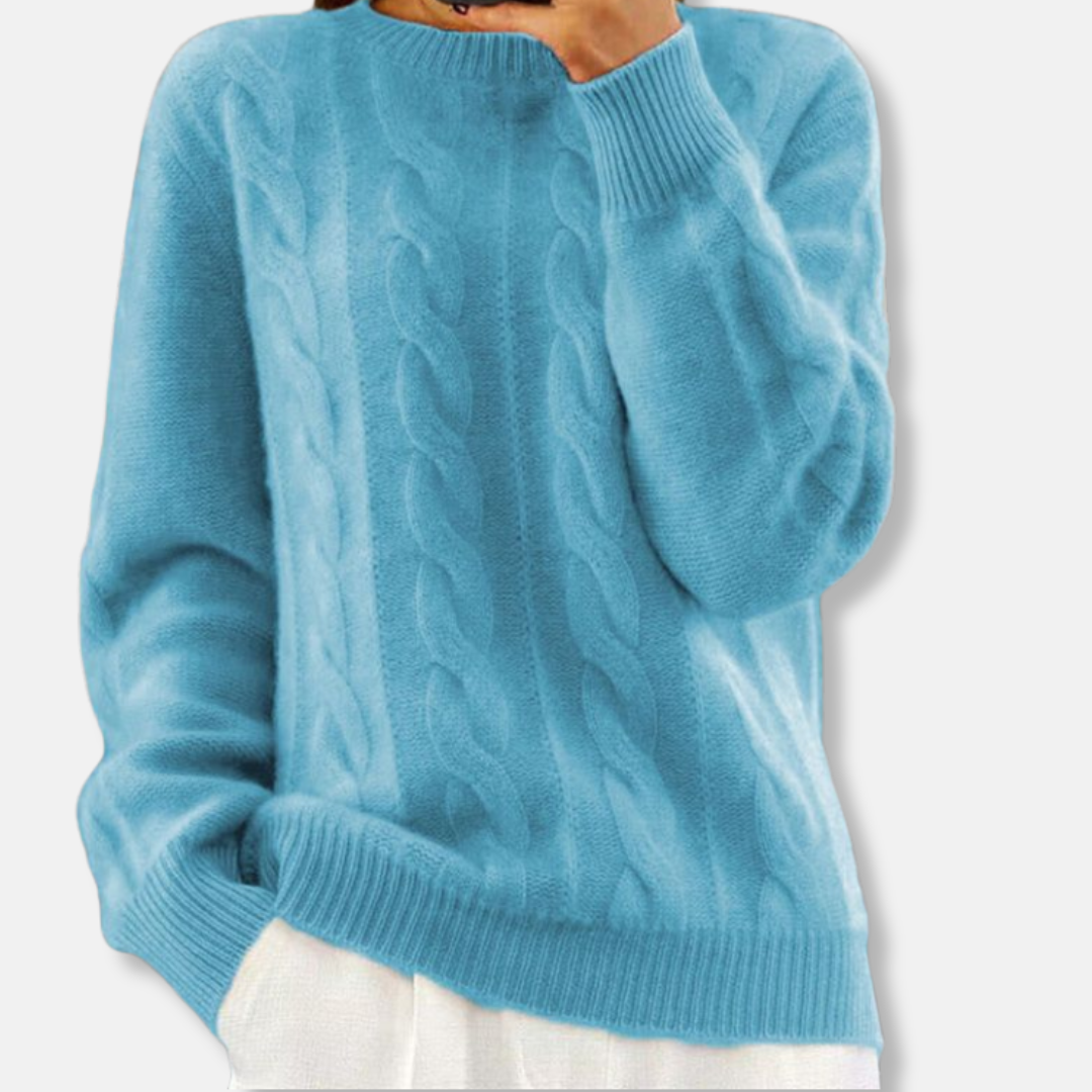 Isla Relaxed Fit Cable Knit Sweater – Crewneck Long Sleeve Design