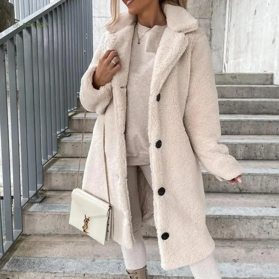 Street-Wave Teddy Coat For Women Ultra Soft Warm Oversized Fit With Button Closure And Lapel Collar