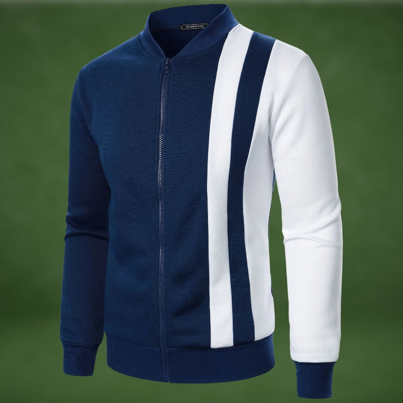 Street-wave Zip Sweatshirt For Men Dynamic Colorblock Polyester Blend Versatile Urban Streetwear