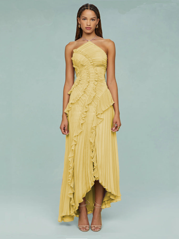 Street-Wave Avery Asymmetric Pleated Dress Dramatic Ruffles Women