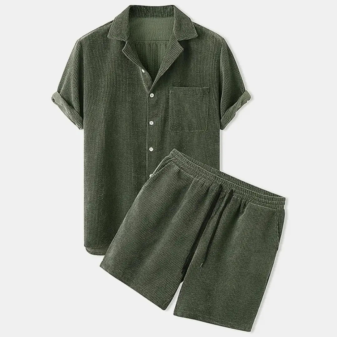 Austin Corduroy Retro Casual Set By Street-Wave Mens Shirt And Shorts Limited Edition Premium Comfort