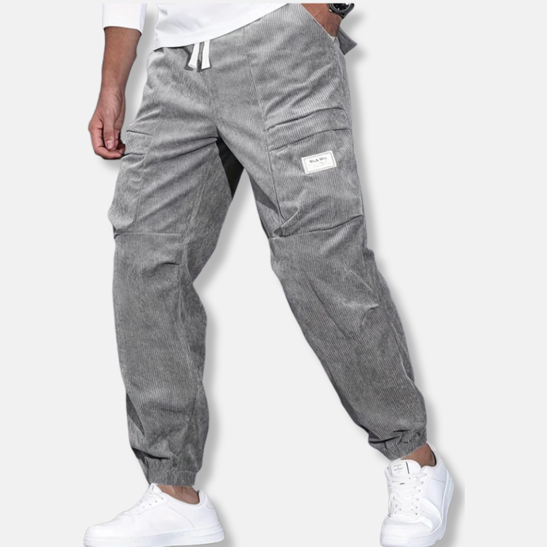 Street-Wave Mens Corduroy Pants Loose Fit With Tapered Leg Adjustable Waist And Elastic Cuff
