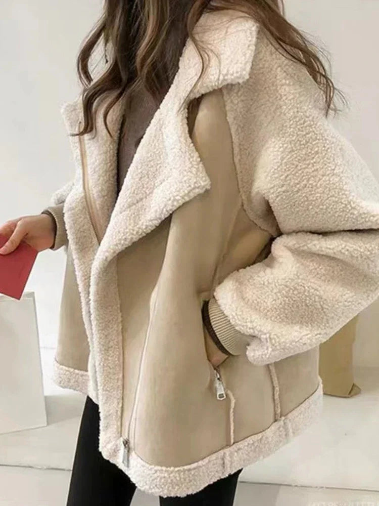 Street Wave Urban Winter Jacket With Vintage Patchwork And Lambswool Comfort Cozy Relaxed Fit For City Fashion Lovers