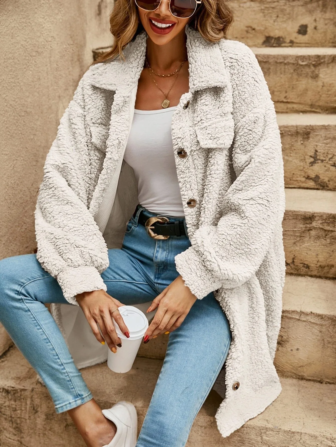 Street Wave Long Teddy Coat For Women Oversized Cozy Shearling Jacket Perfect For Cold Weather Versatile Everyday Style