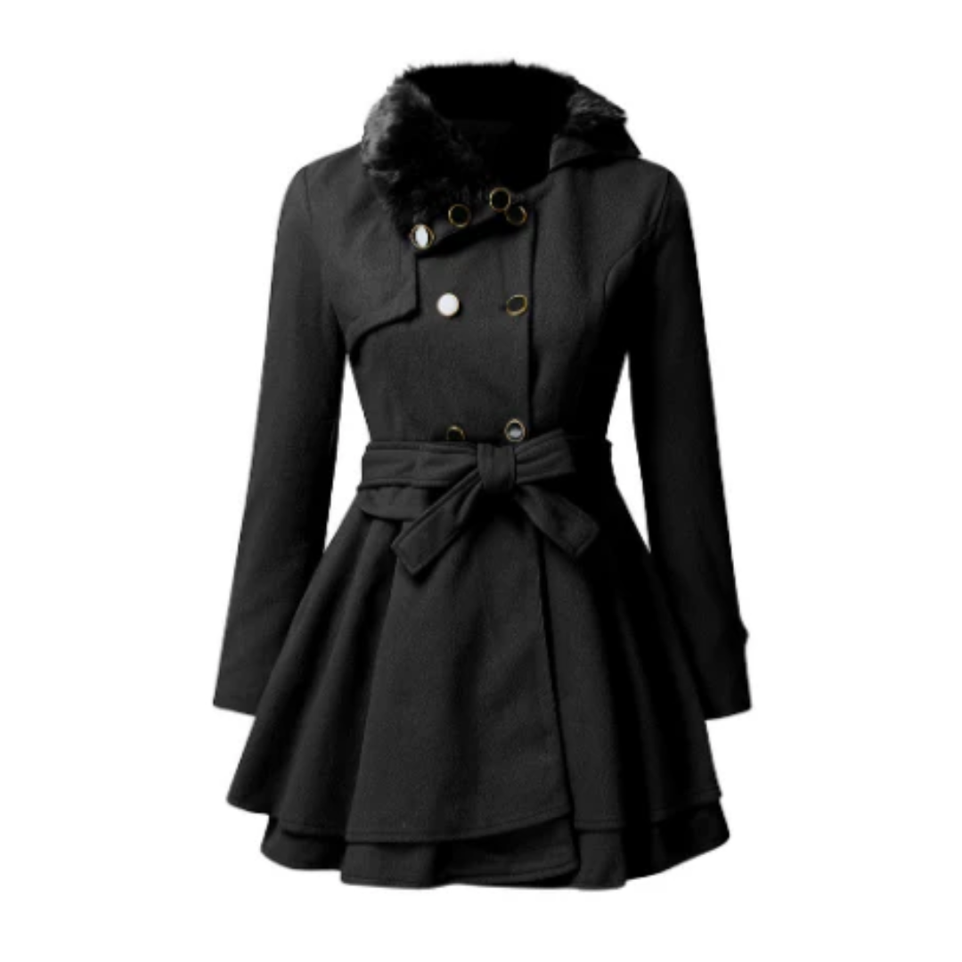 Street-wave Women Winter Coat Warm Insulated Double-Breasted Fur Collar Belted Trench