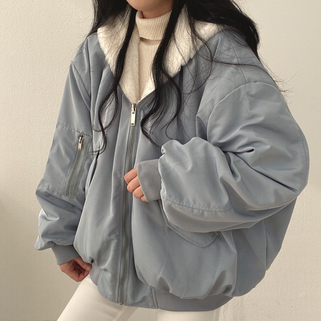Street-wave Oversized Zip Up Jacket With Plush Fleece Lining For Women Cozy Everyday Wear