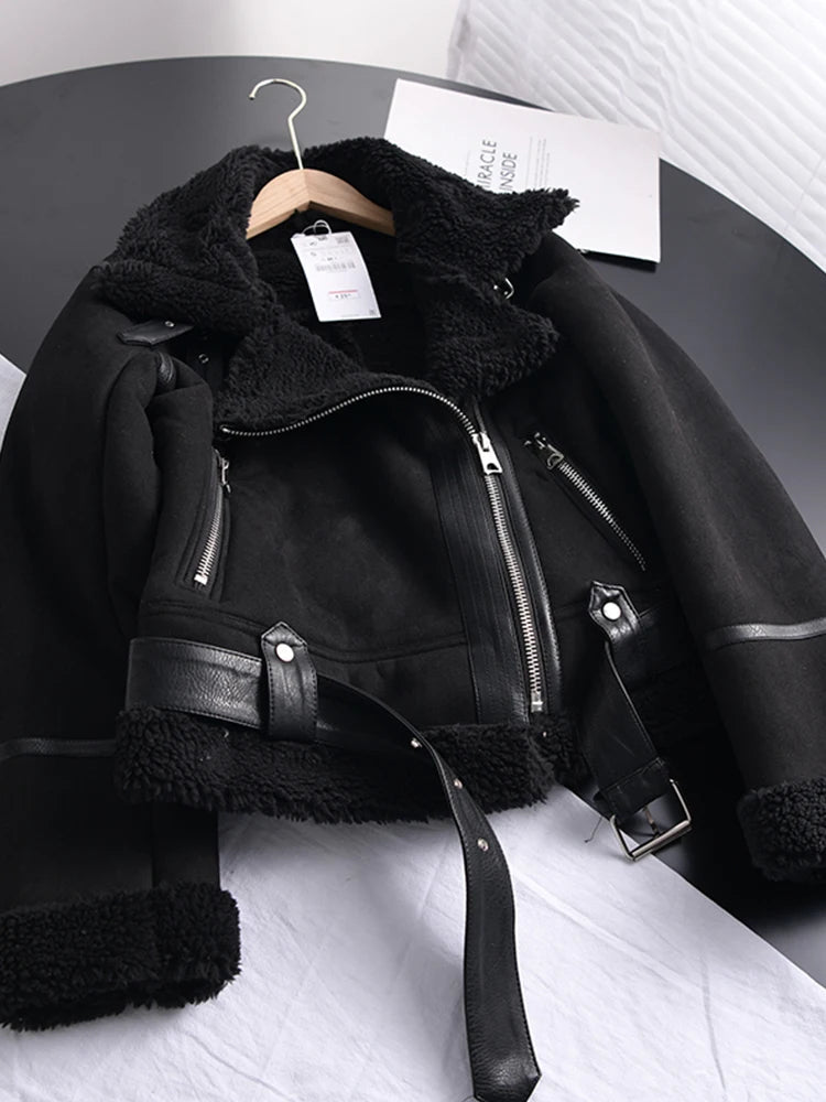 Street-Wave Faux Suede Winter Jacket With Warm Shearling Lining For Fashionable Women City Style