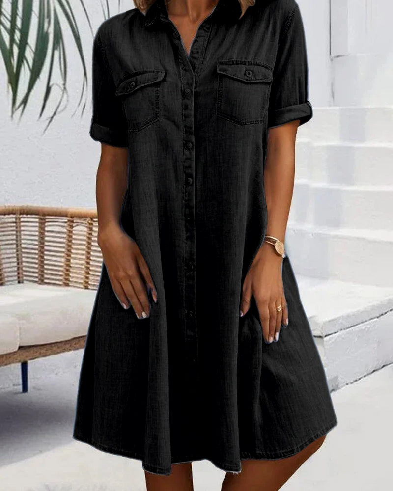 Women's Denim-Look Dress with Lightweight Fabric and Relaxed Fit