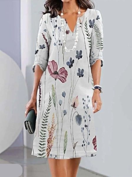 Women's Double Tunic Dress with Floral Print and Versatile Style