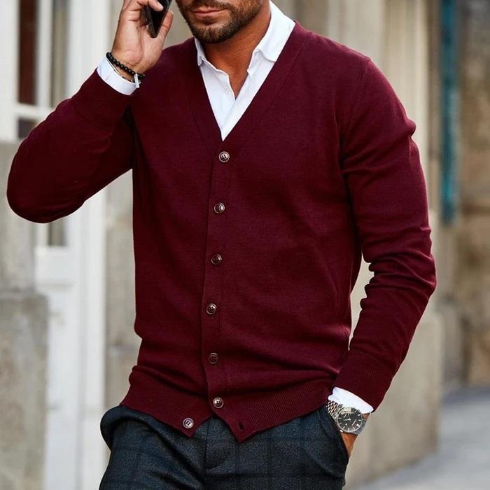 Street-Wave Nordic Knitted Cardigan For Men Cozy Versatile Fall Wear