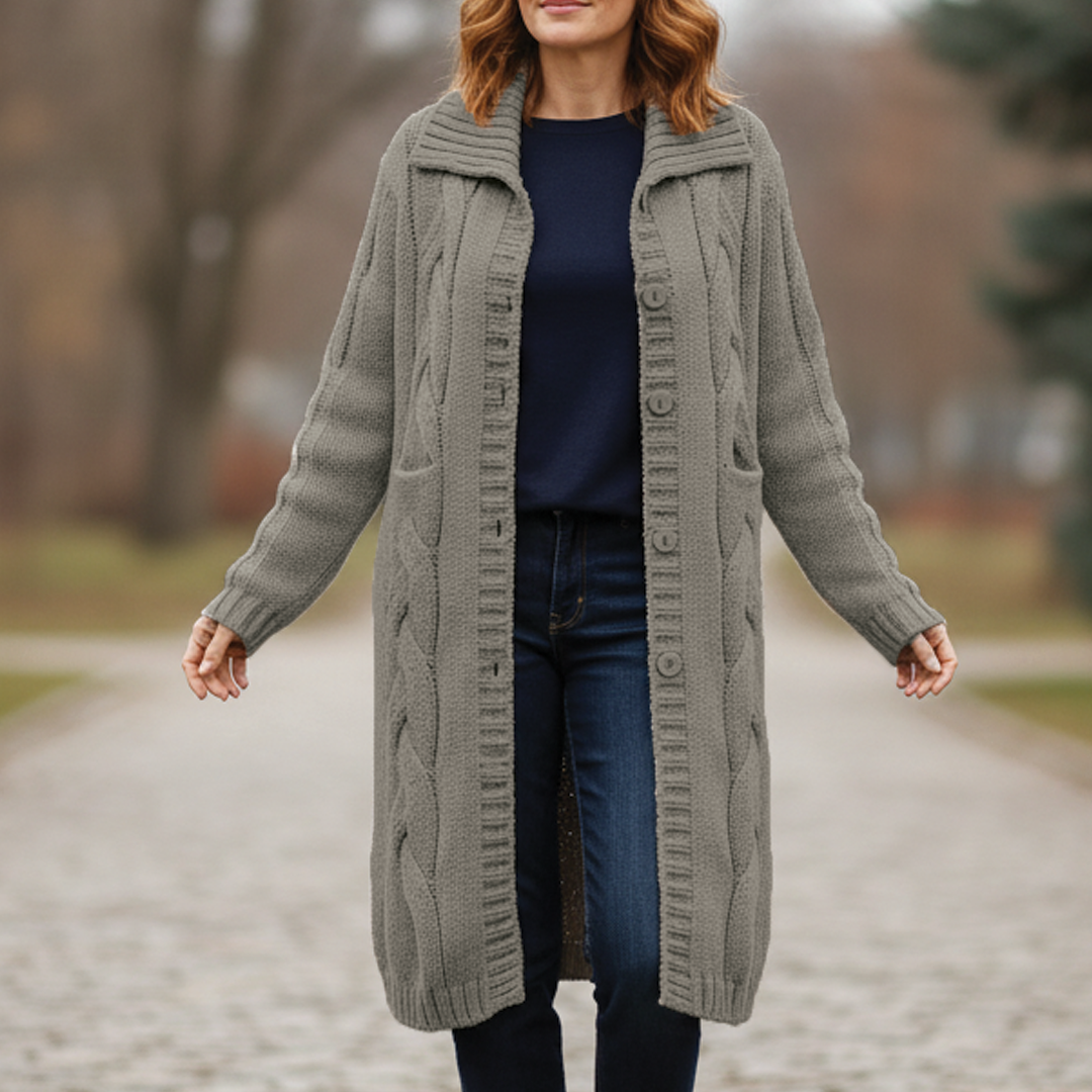 Street Wave Knitted Coat Unisex Warmth With Timeless Cable Knit