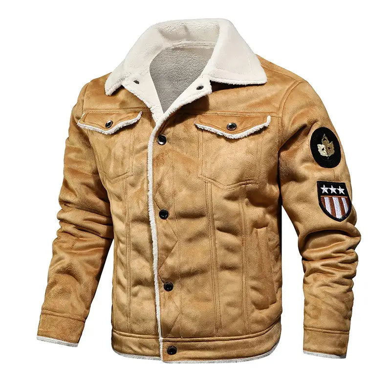 Street-Wave Men's Leather Jacket With Warm Shearling Collar, Vintage Brown Finish, Versatile Colorways