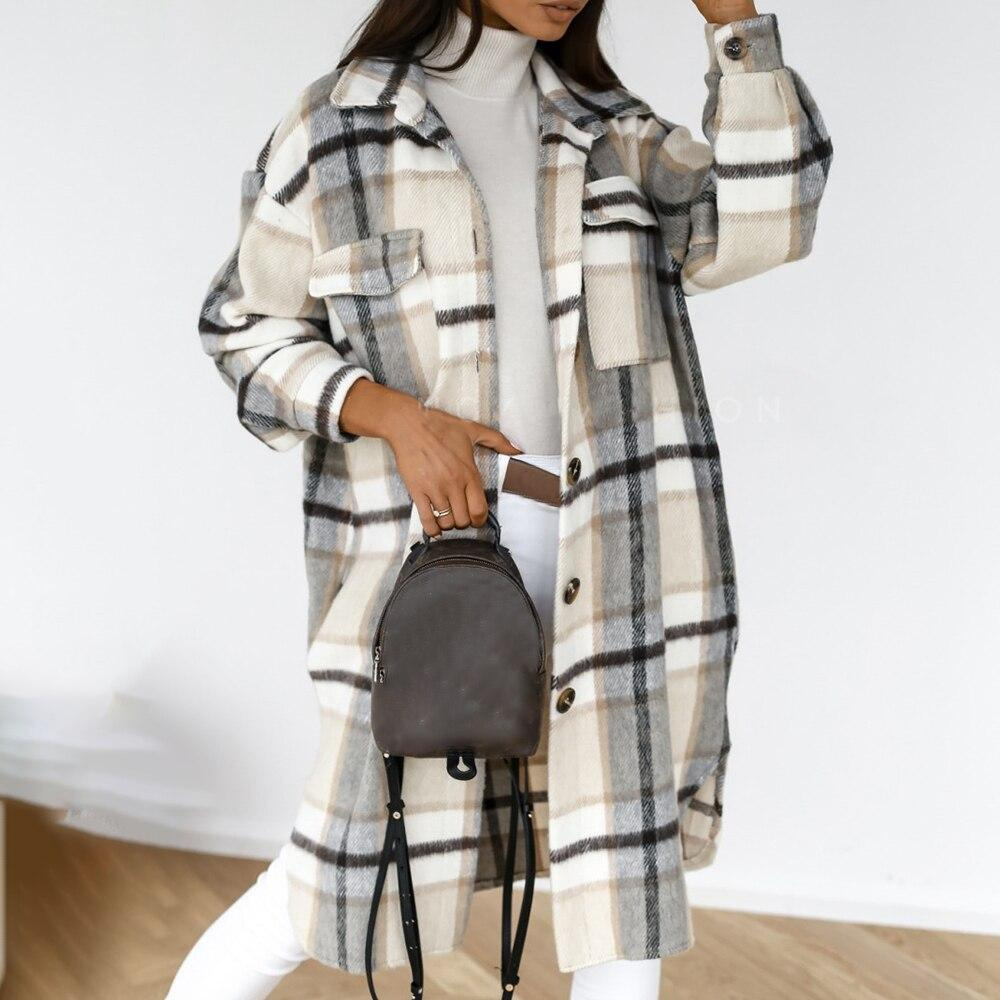 Street Wave Long Plaid Trench Coat For Women Warm Cozy Elegant Outerwear Versatile Everyday Essential