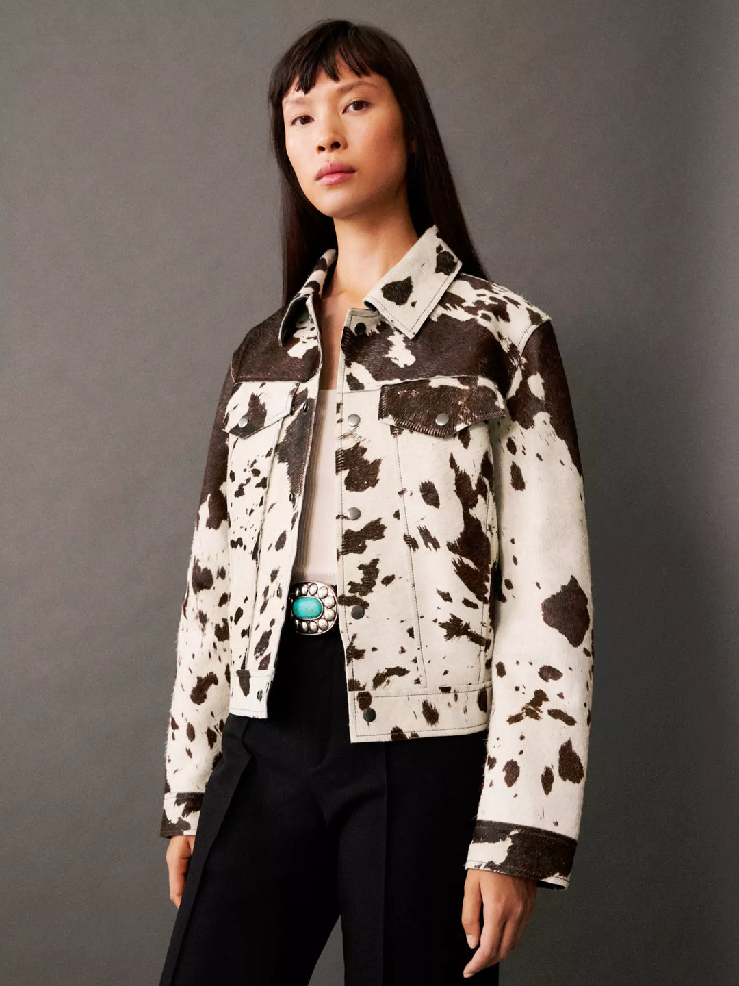Street Wave Cow Print Leather Jacket For Fashion Lovers Warm Stylish Outerwear Ideal Winter