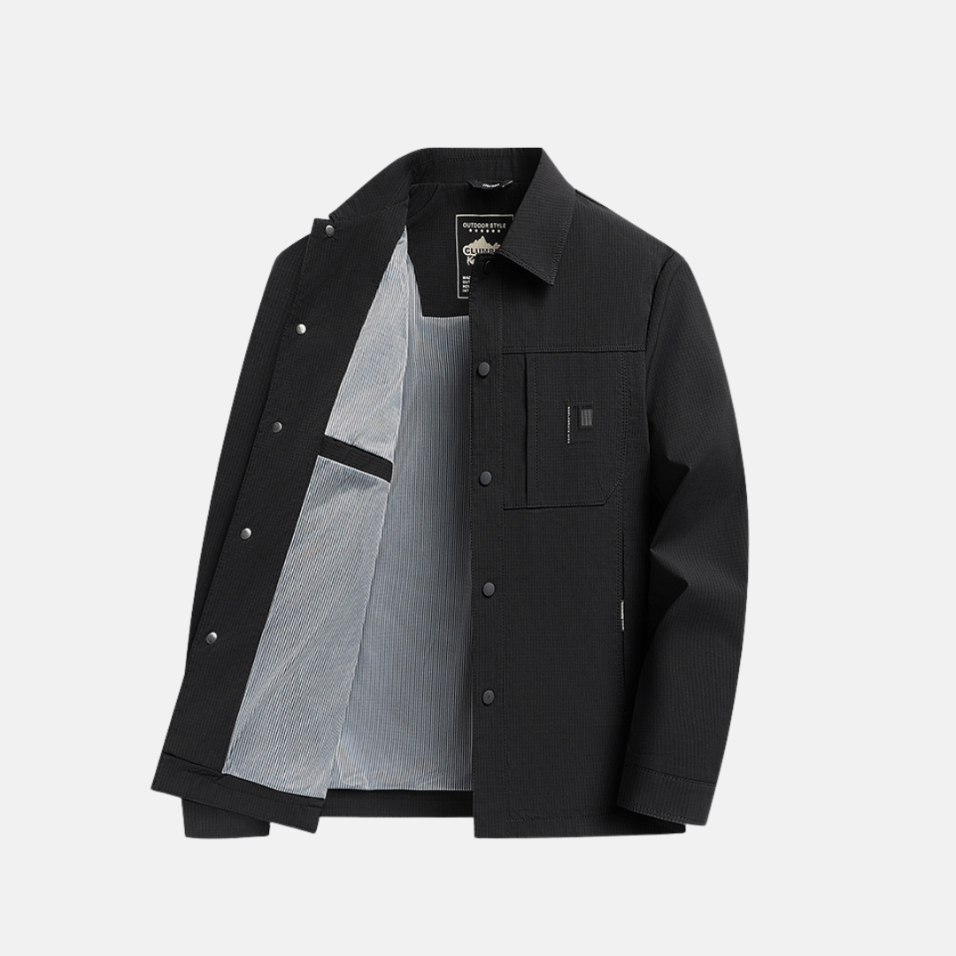 Men's Regular Fit Classic Woven Jacket With Point Collar Button Front Patch Pockets
