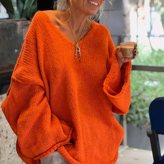 Streetwave Norelle Loose Knit Vneck Sweater For Women Soft Cozy Relaxed Spring Knitwear