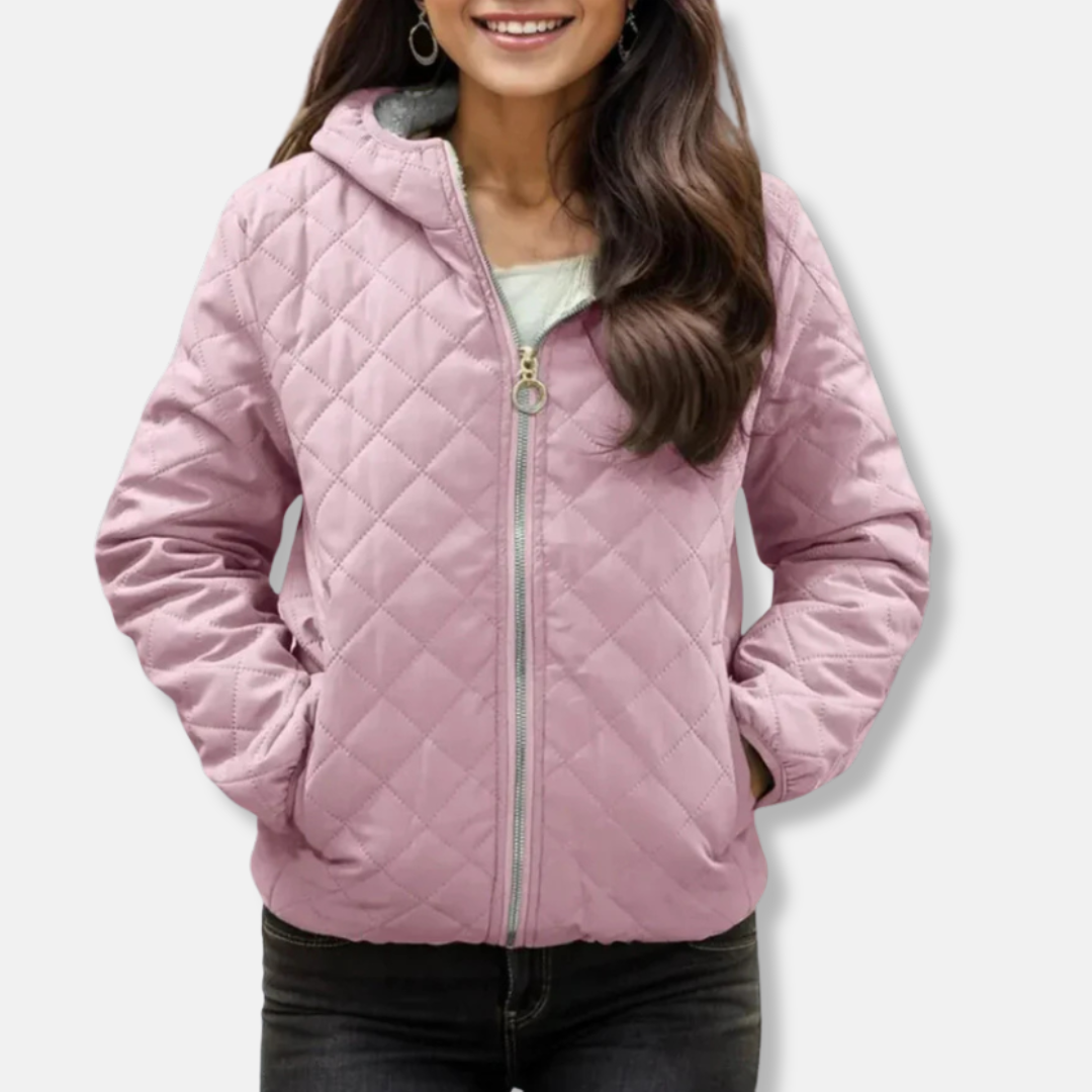 Street-Wave Quilted Jacket For Women With Diamond Stitching Hood Elastic Hem Relaxed Fit