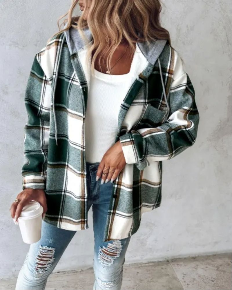 Street-wave Soft Flannel Plaid Jacket for Women, Cozy Warm Winter Coat, Cotton Blend