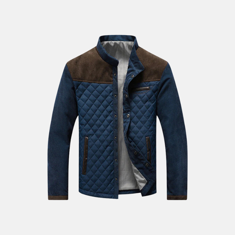 Street-Wave Men's Quilted Woven Blend Jacket Stand Up Collar Slim Fit Hip Length Smart Casual Outerwear