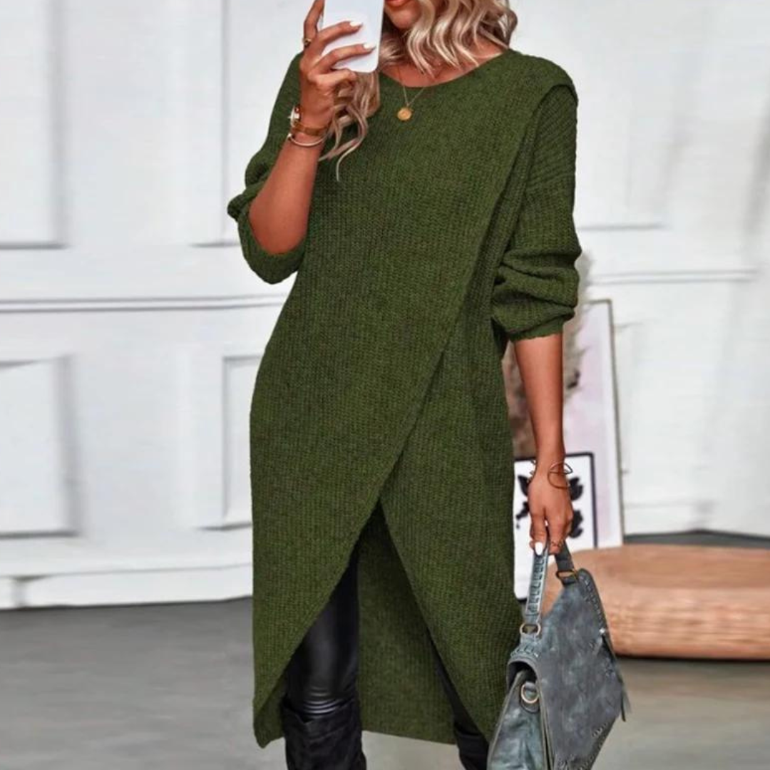Street-wave Womens Minimalist Knit Sweater With Wrap Front For Everyday Comfort Chic