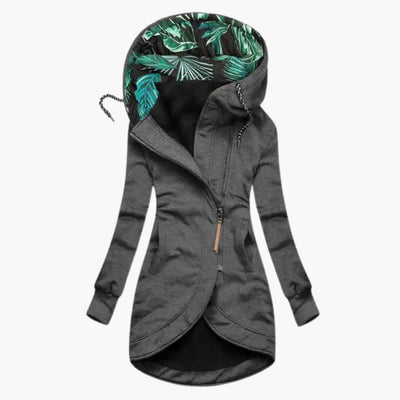Street Wave Tropical Leaf Zip Hoodie For Women Trendsetting Urban Streetwear With Asymmetric Front Zipper And Cozy Lined Hood