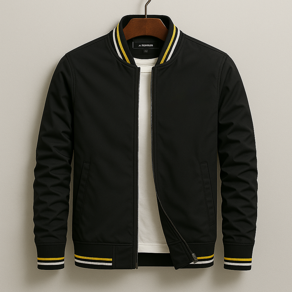 Street-Wave Bomber Jacket With Stripes For Men, Classic Streetwear Outerwear With Bold Stripe Accent