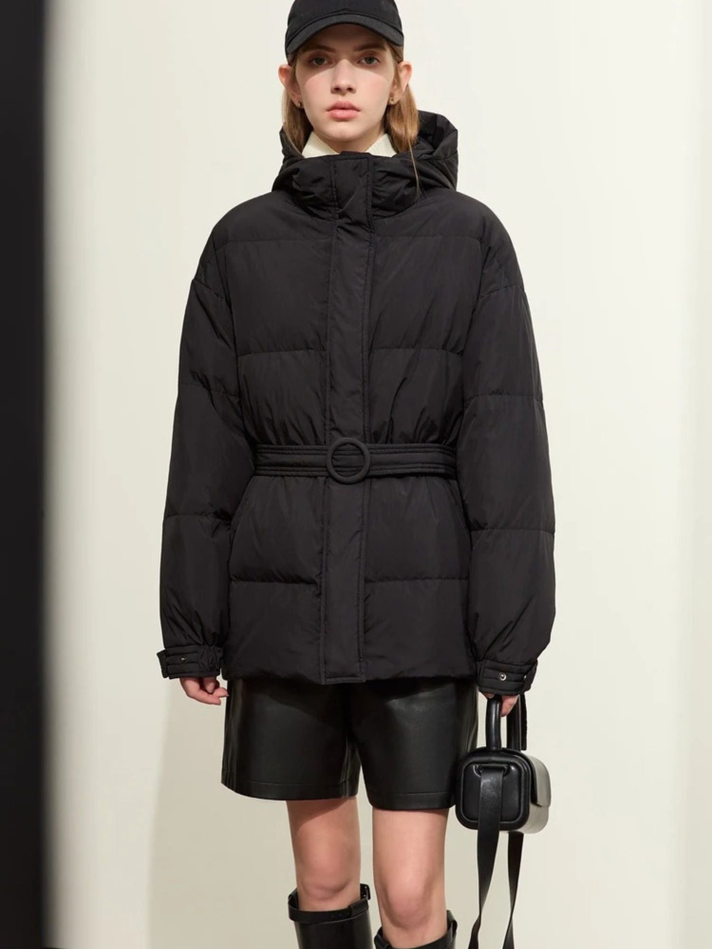 Street-Wave Thick Puffer Hooded Down Jacket With Belt For Urban Women Winter Comfort And Style